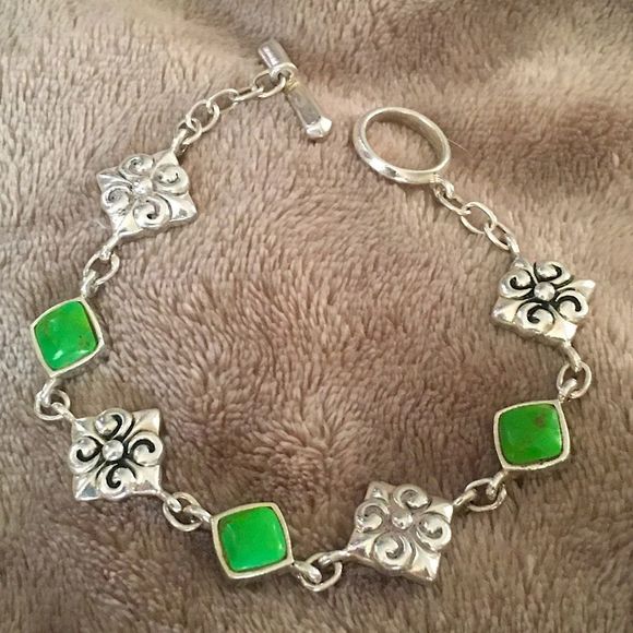 Vintage BARSE Green Turquoise Sterling Silver Link Bracelet - Picture 13 of 14